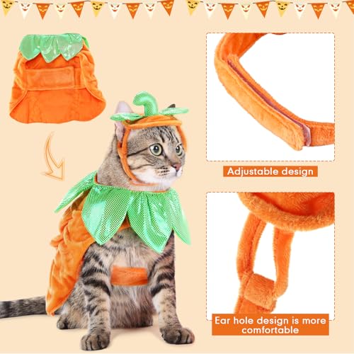 2 Sets Pet Pumpkin Costume Cat Halloween Cloak Hat Set R975