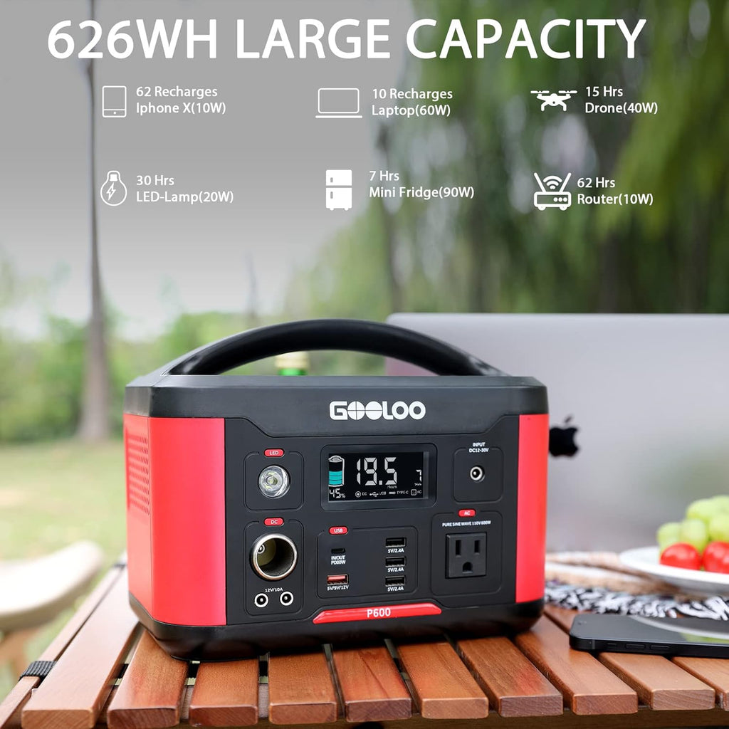 Portable Power Station 626Wh 600W AC Outlets Lithium Battery I77621