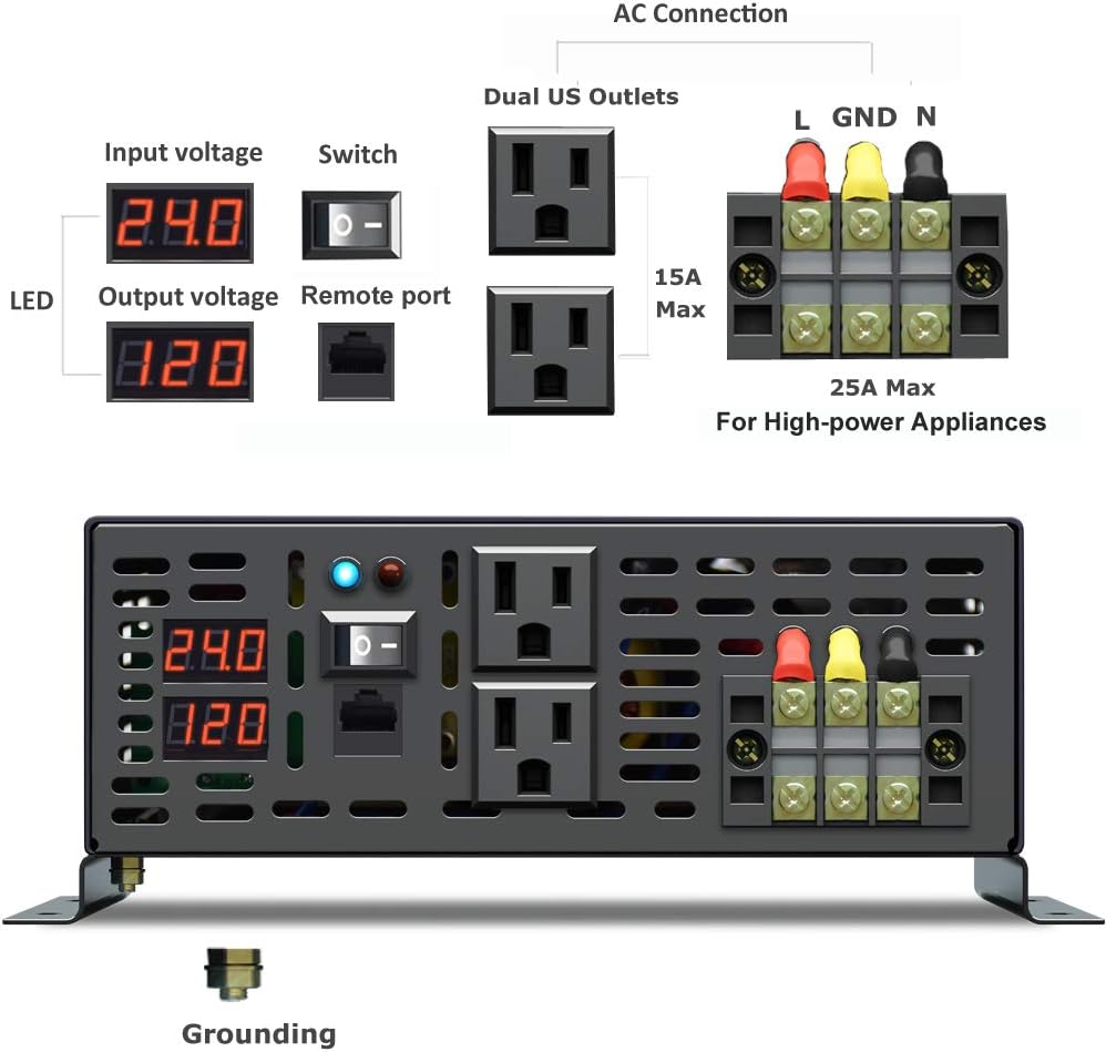 800Watt 12V DC to 110V 120V Power Inverter with Remote Control Dual AC Outlets R273