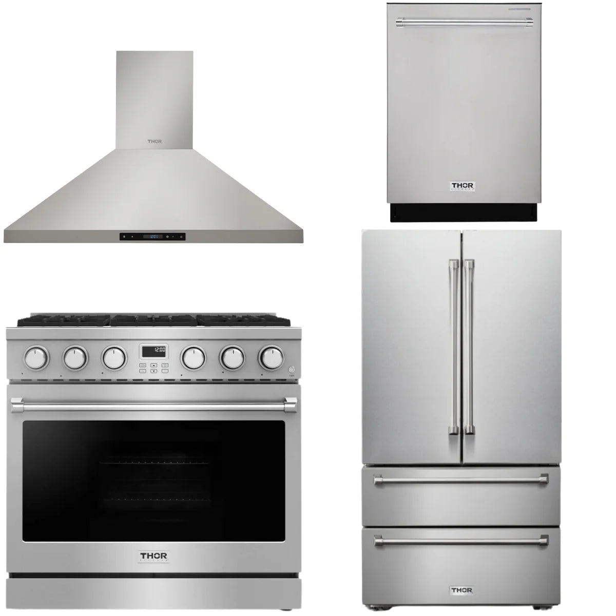36 Gas Range, Range Hood, Refrigerator and Dishwasher C21646