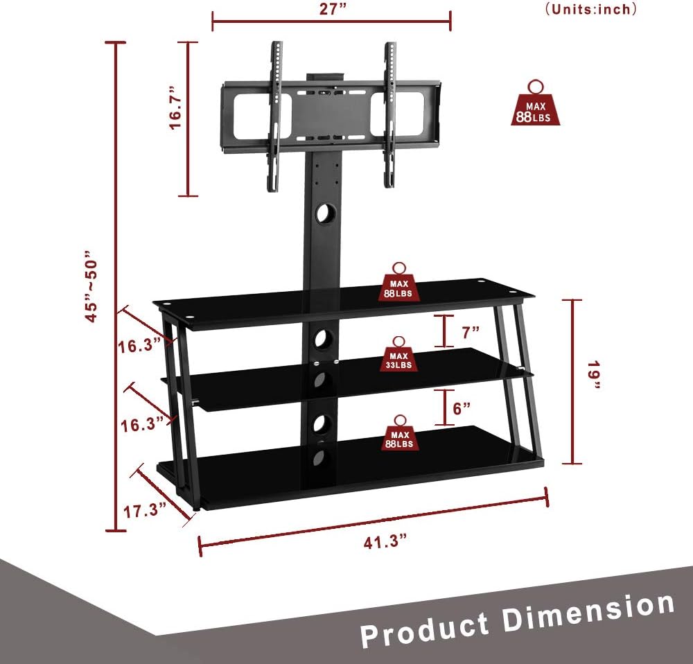 Angle and Height Adjustable Swivel TV Stand with Shelves X33951