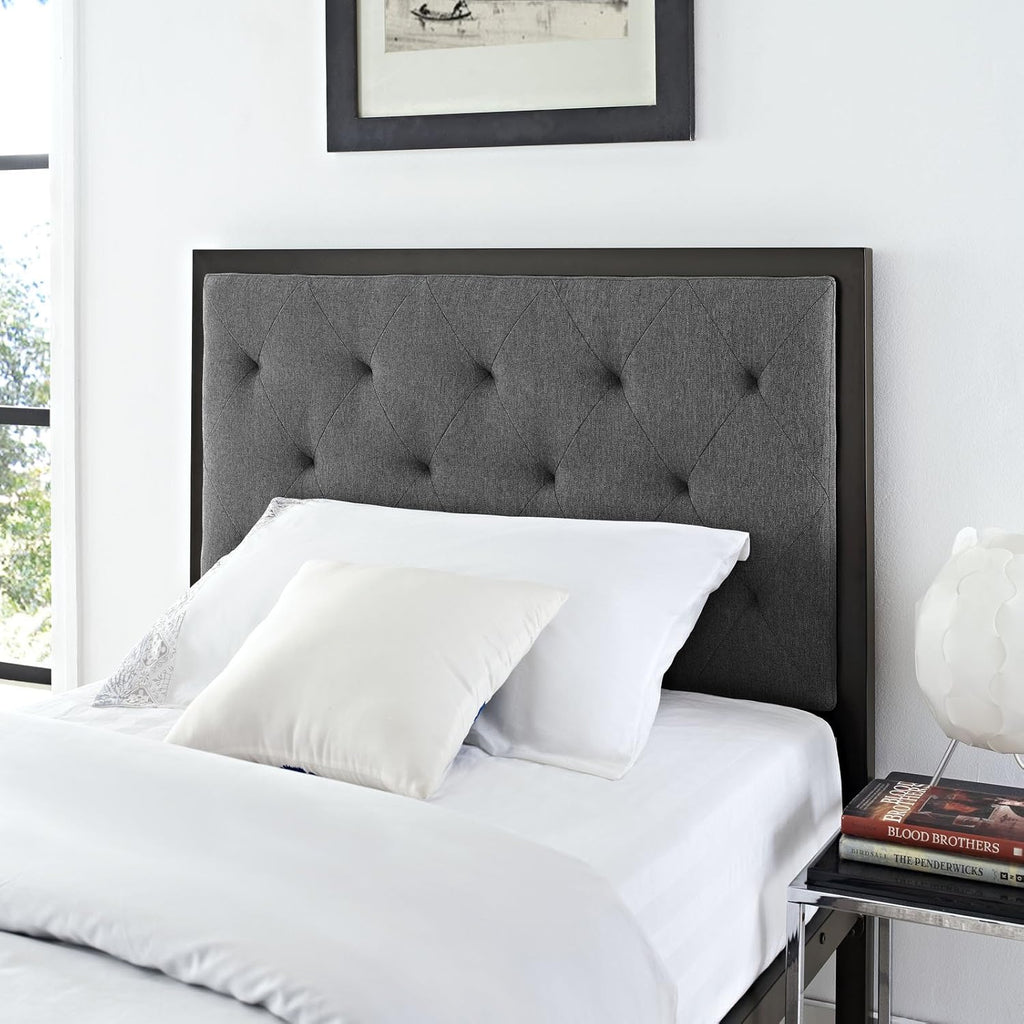 Twin Size Grey Fabric Bed Frame U866149