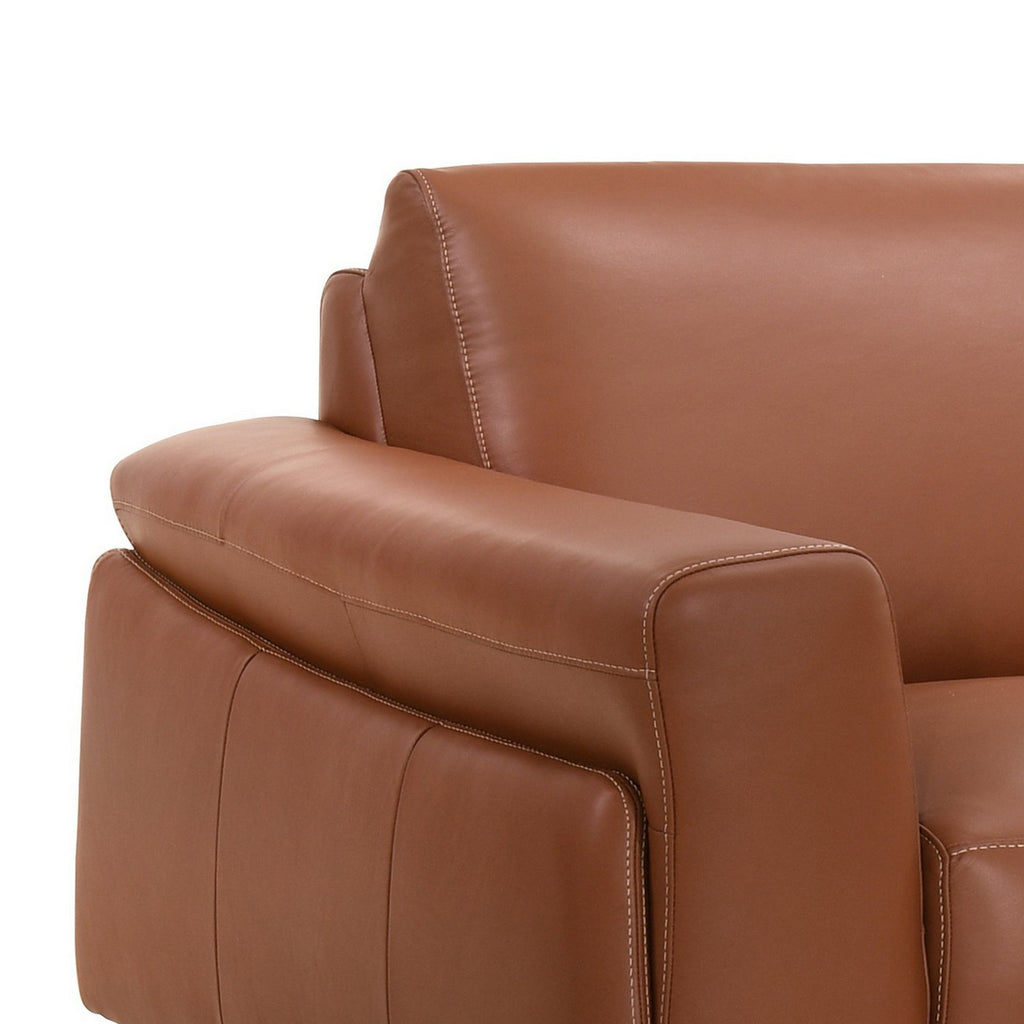Pink Leather Upholstered Sofa with Track Arms and Contrast Stitching K8053