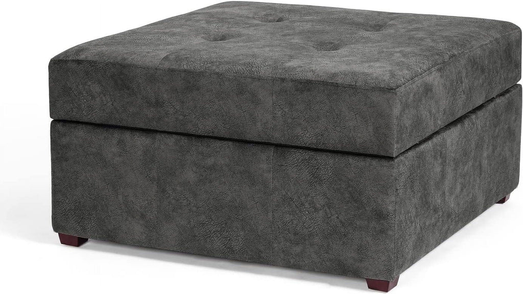 Gray Tufted Storage Ottoman Bench with Wood Legs O35250