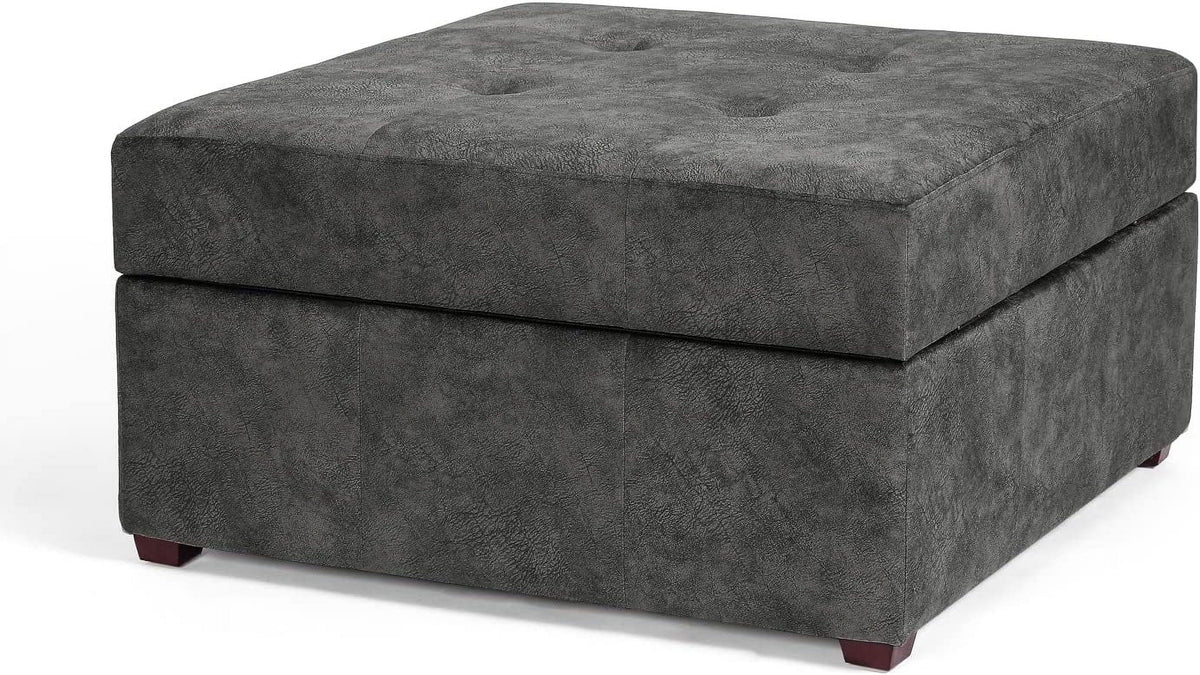 Gray Tufted Storage Ottoman Bench with Wood Legs O35250