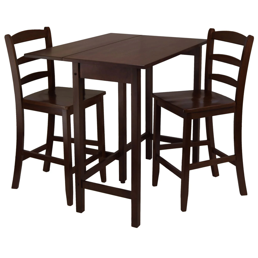 3-Pc Drop Leaf Table & 2 Ladder Back Counter Stools, Walnut Finish I5688