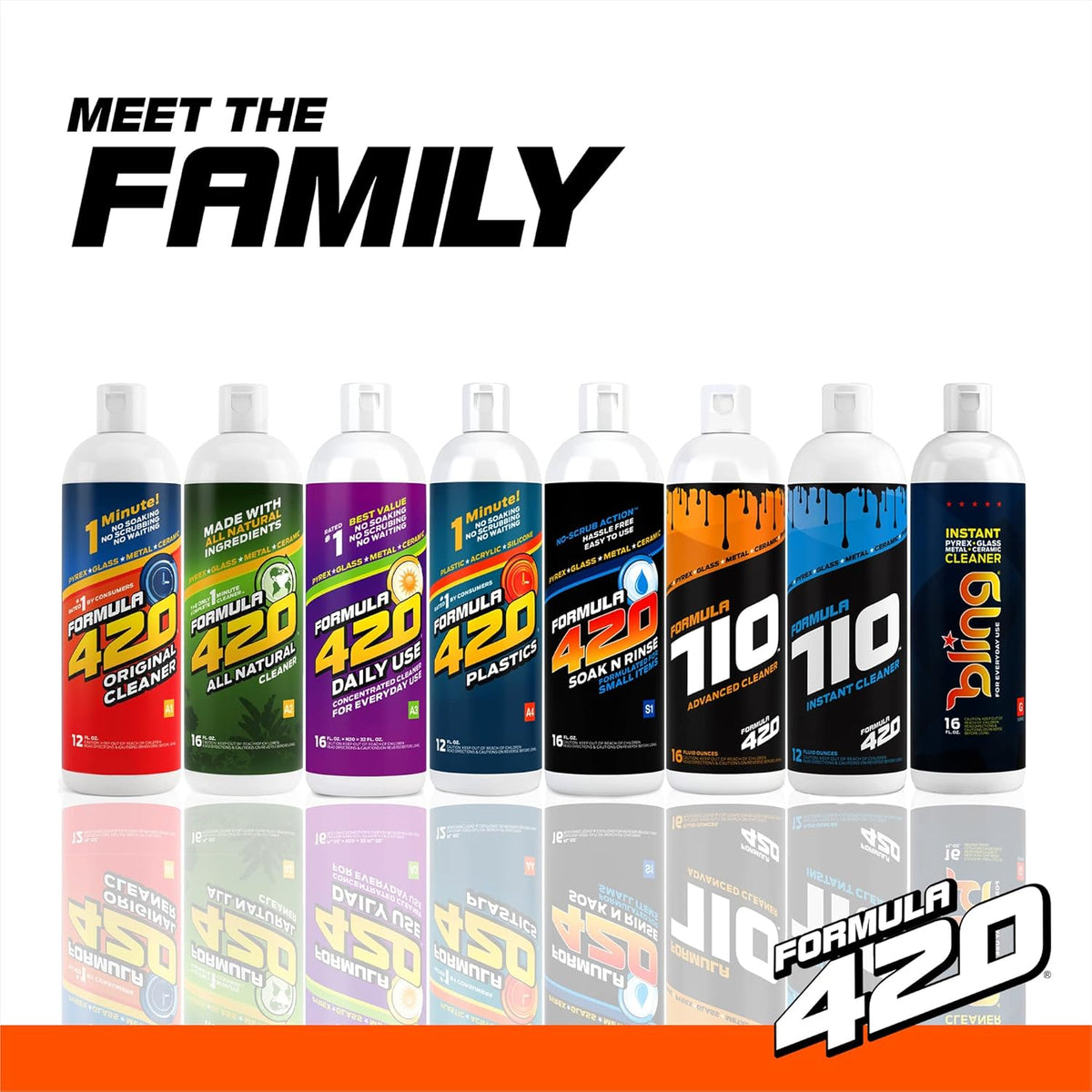 Formula 420 Bundle Pack : 1 Original Cleaner 12 oz, 1 Daily Use 16oz Concentrate makes 32oz & 1 Soak-N-Rinse 16 oz (3 bottles) E847