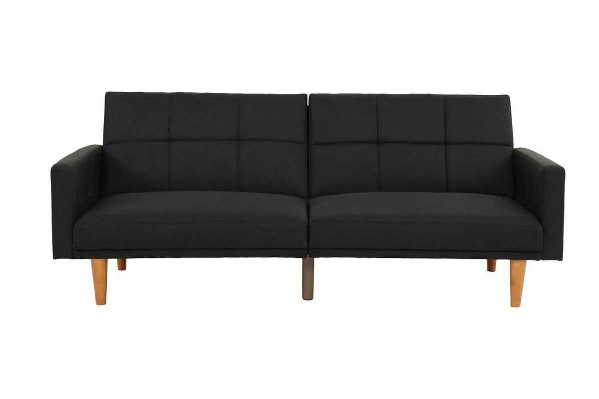 Black Polyfiber Convertible Sofa Couch Bed with Wooden Legs M945