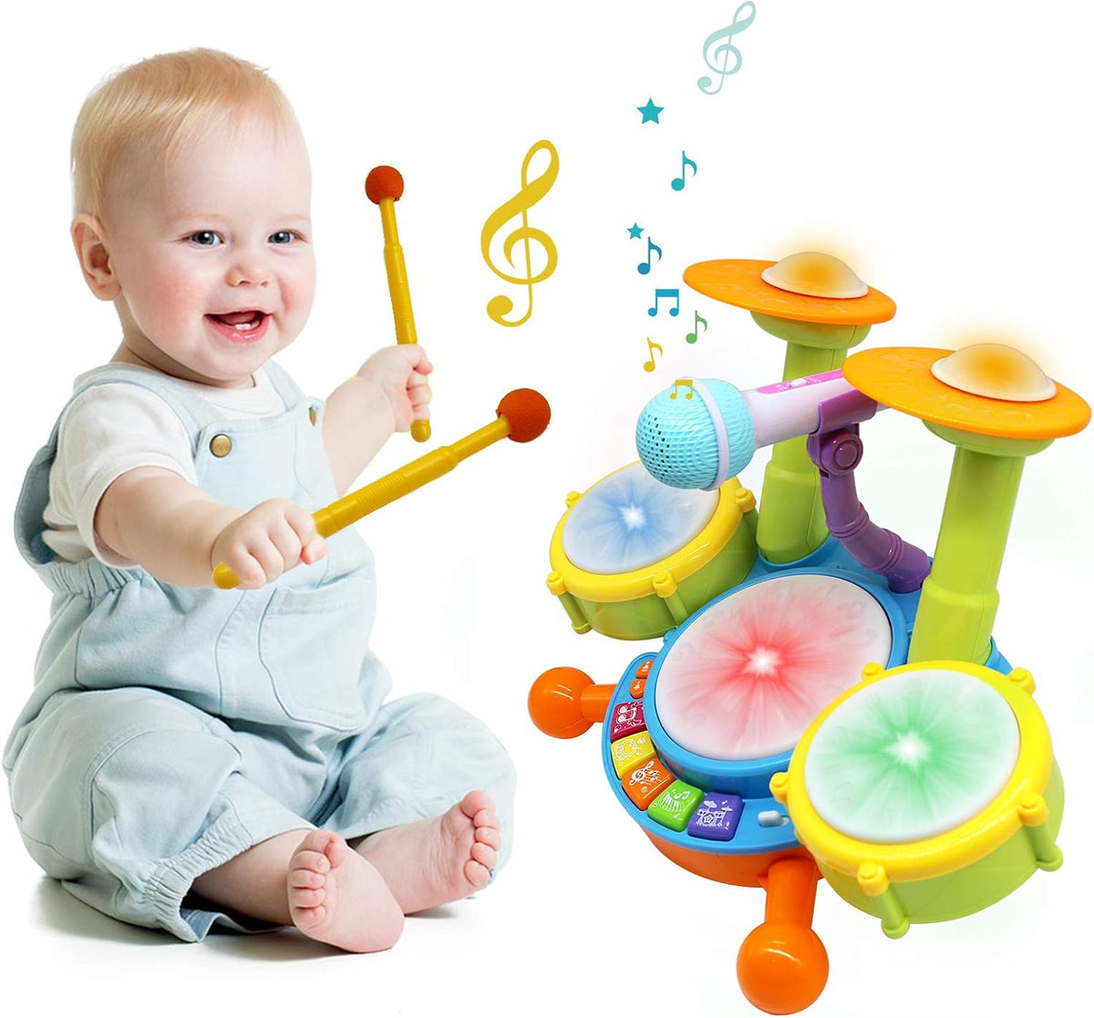 Kids Drum Set with 2 Drum Sticks and Microphone X4194