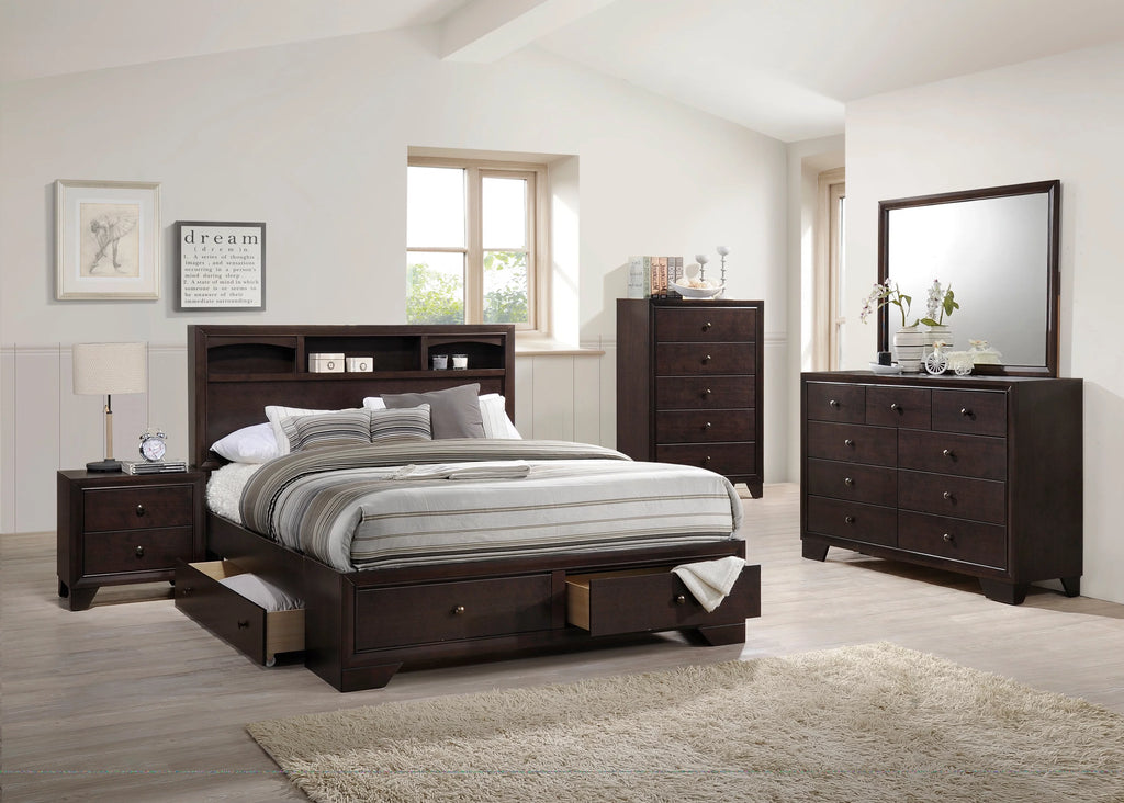 King Size Bed Dresser Mirror Nightstand 4pc Set Wooden Veneer Y128