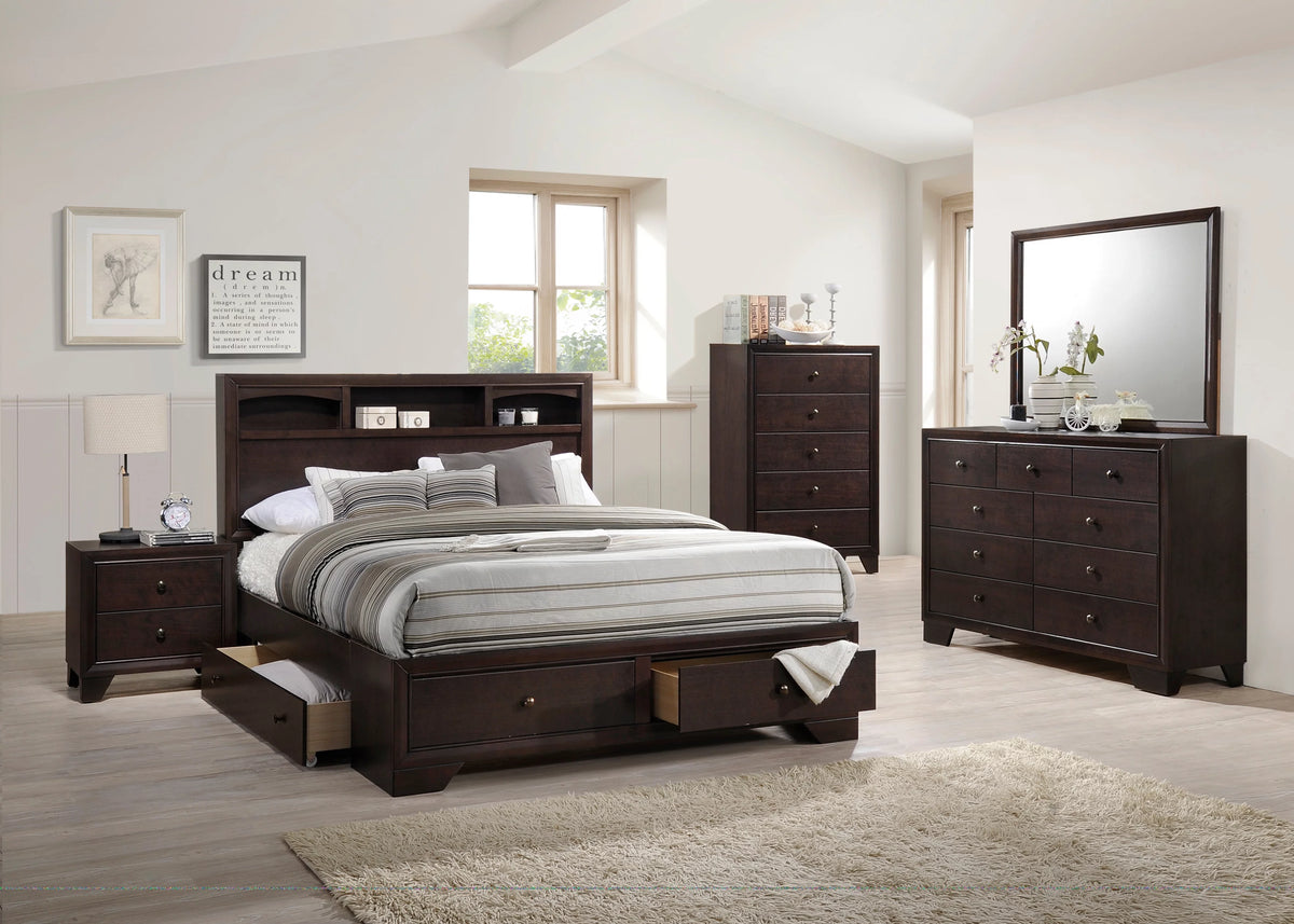 King Size Bed Dresser Mirror Nightstand 4pc Set Wooden Veneer Y128