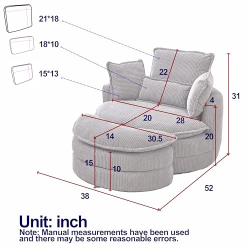Oversized Corduroy Accent Barrel Chair with Storage Ottoman T15298