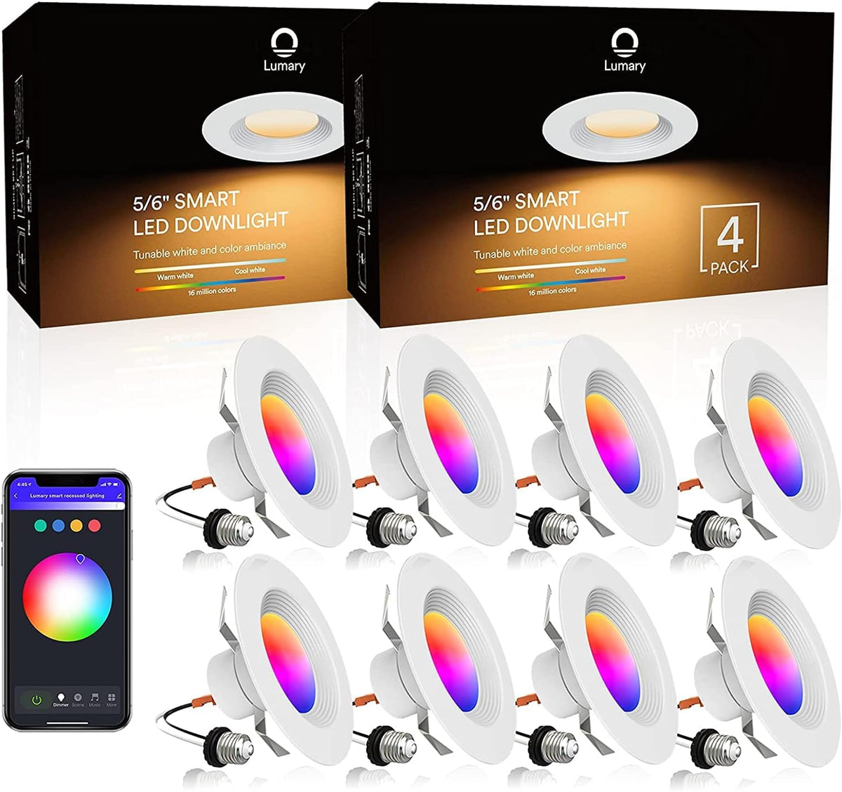 5/6 inch LED Smart Recessed Lighting, 8 Pack U432