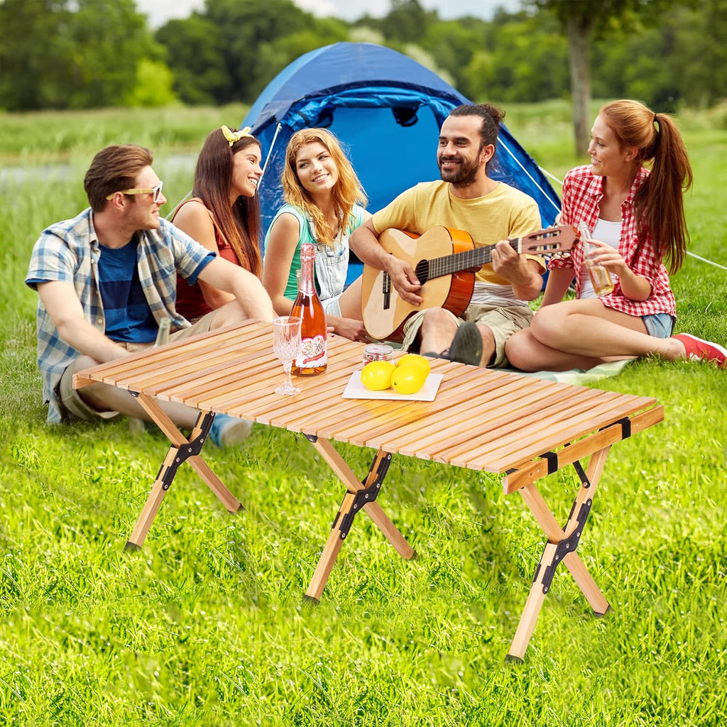 4ft Folding Low Height Portable Wooden Outdoor Picnic Table with Carry Bag M354806