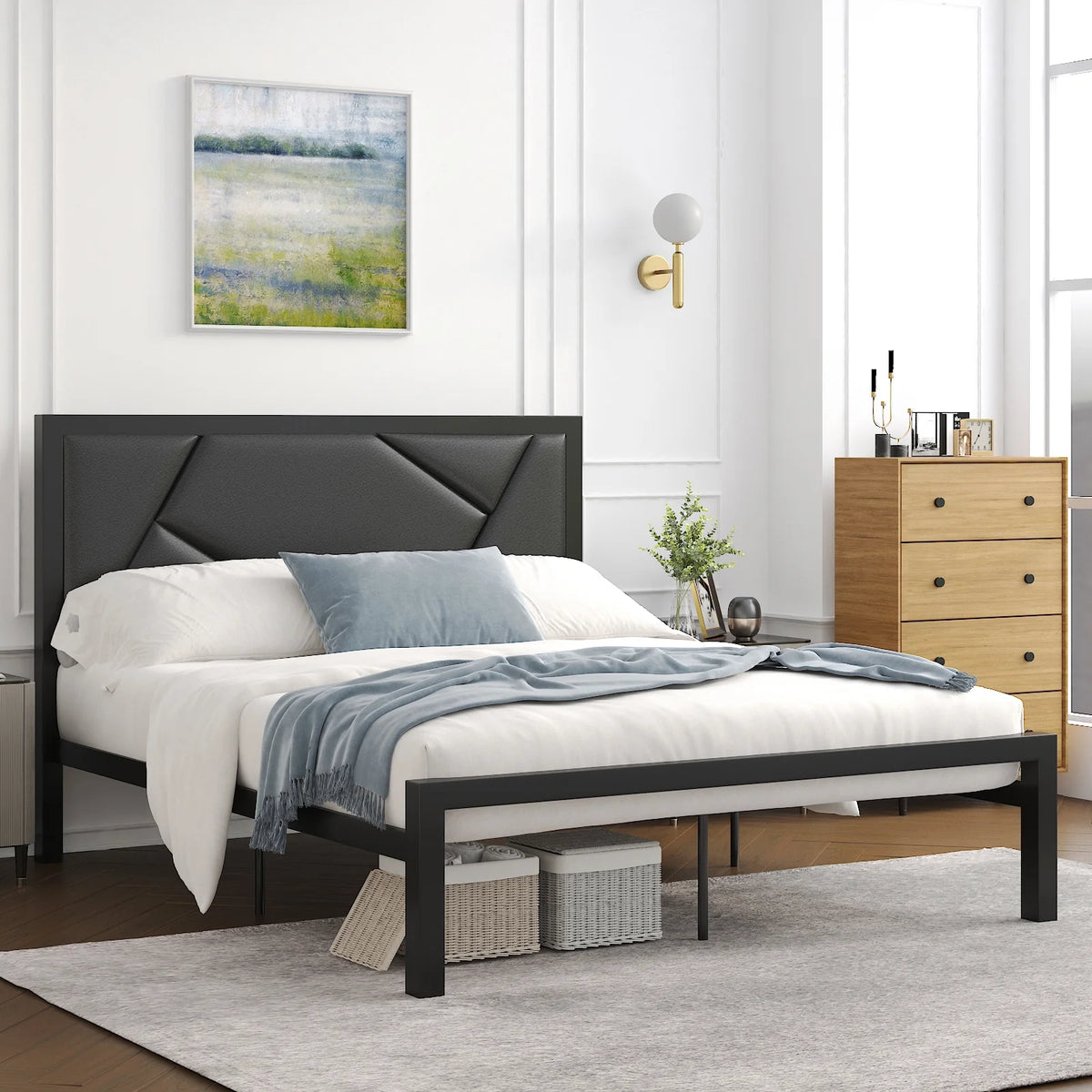 Twin Size Black Upholstered Bed Frame S49562