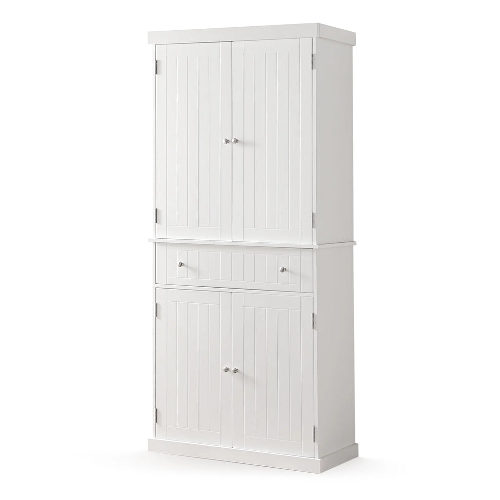 White Tall Freestanding Kitchen Pantry Cabinet with Doors and Adjustable Shelves E36251