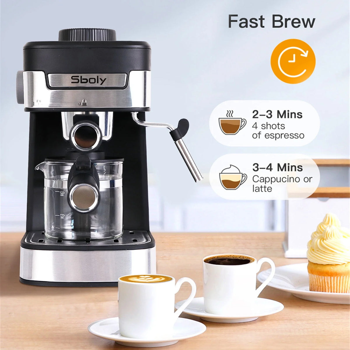 Black 1-4 Cup Steam Espresso Machine with Milk Frother Z681