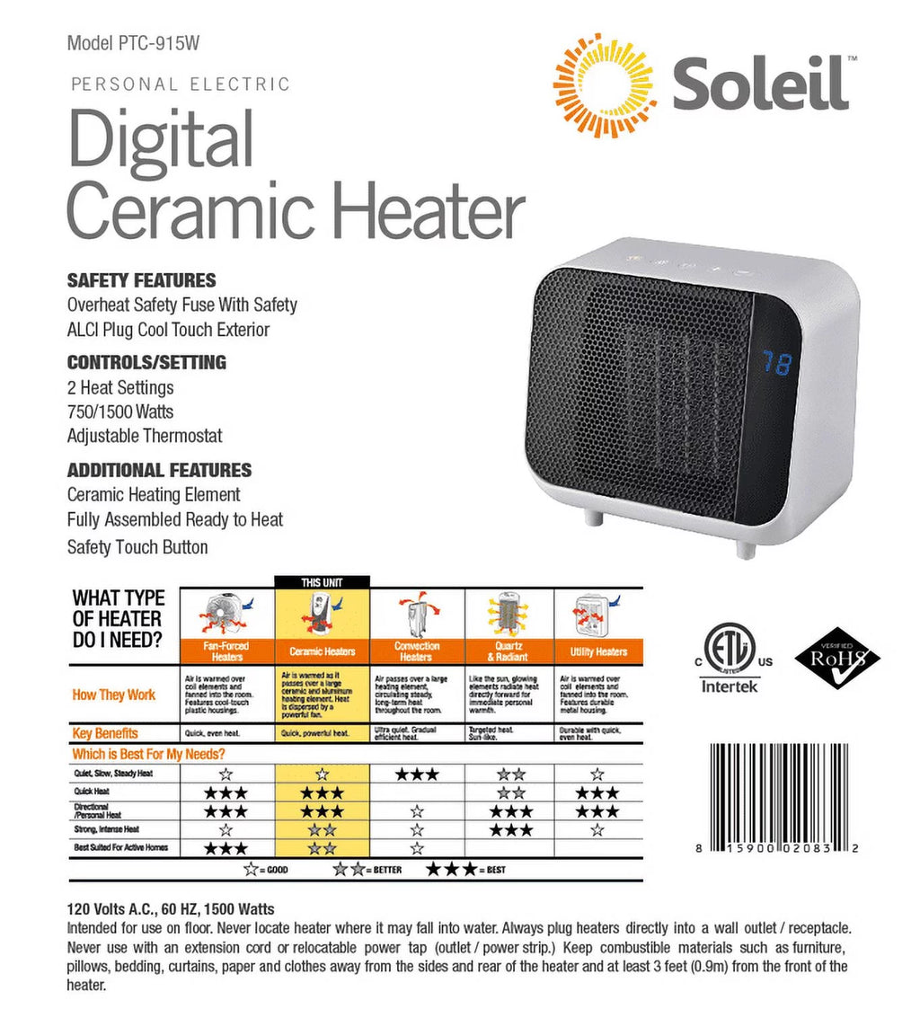 White Electric Ceramic Heater 1500W C947