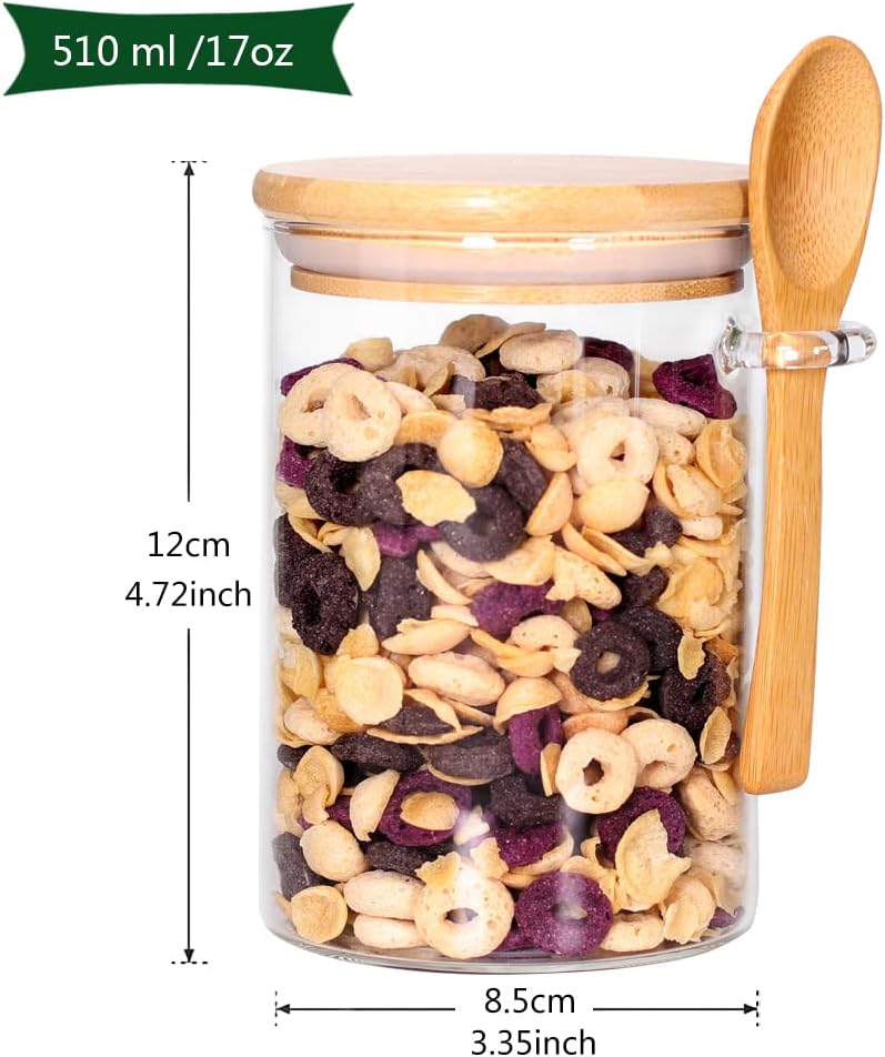 17 OZ Glass Containers with Bamboo Lids and Wooden Spoons (6 Pack) Y48447