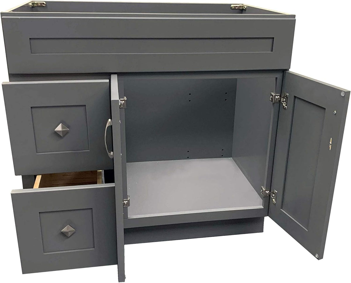 Grey Shaker Single-Sink Bathroom Vanity Base Cabinet 36 Wide x 21 Deep W25216