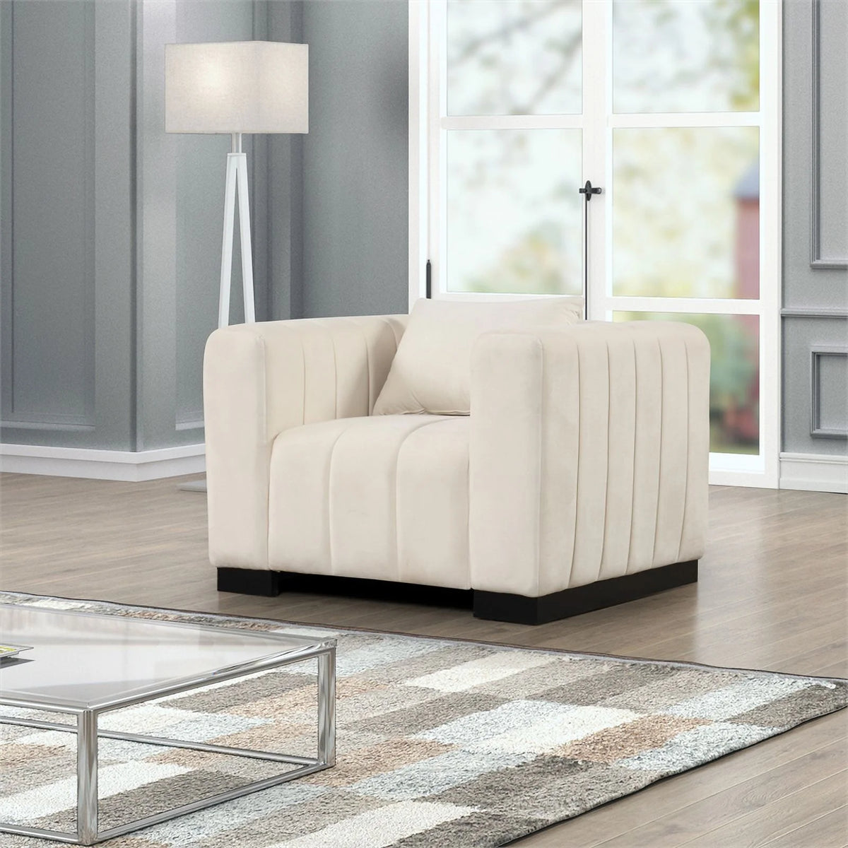 Beige Velvet Sofa Loveseat Armchair Set V619