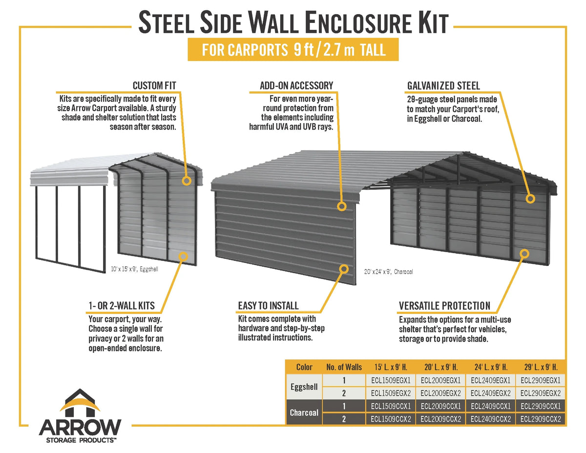 Galvanized Steel Carport Kit, 12' x 29' x 9' Q462808