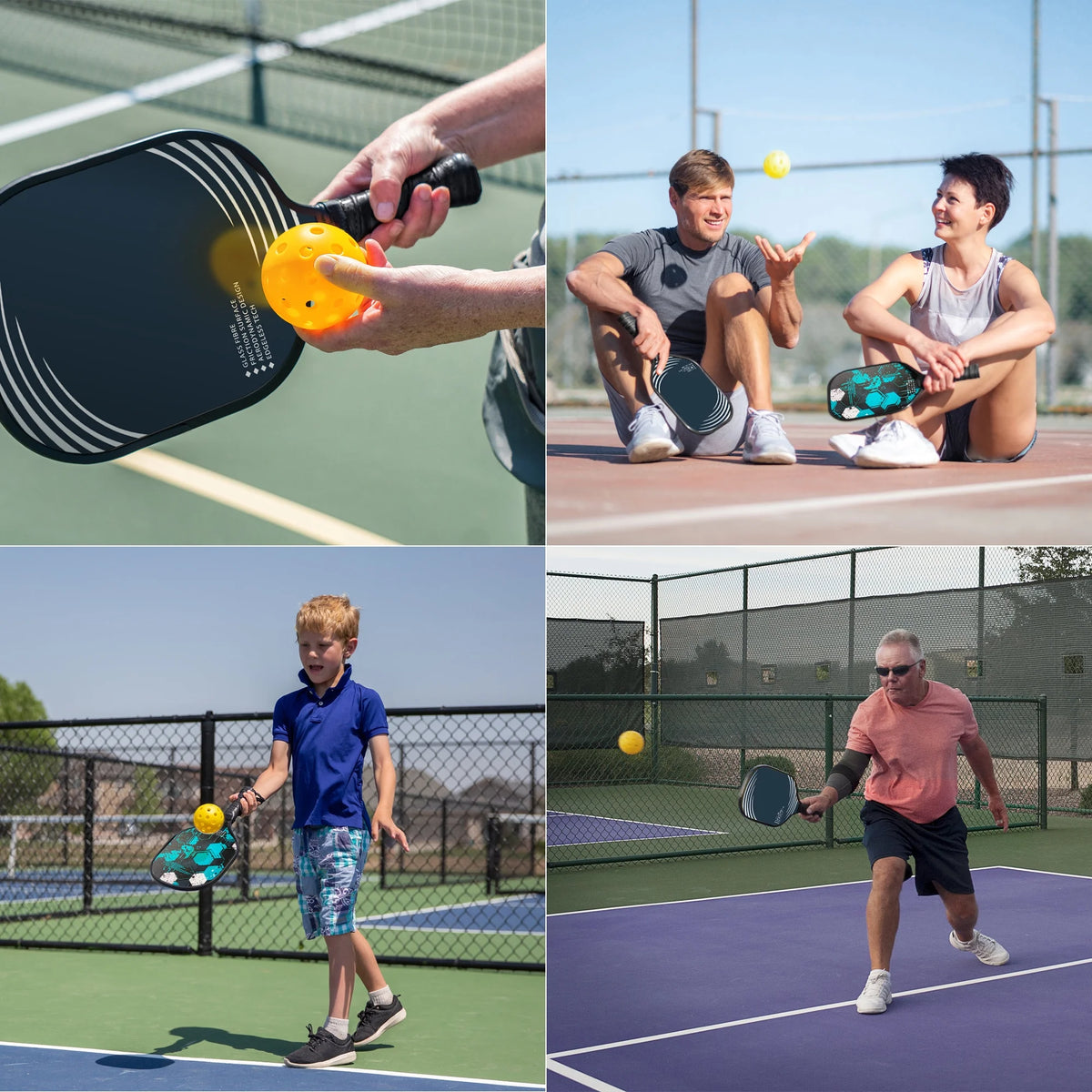 Lightweight Fiberglass Pickleball Paddles Set with 4 Balls X9129