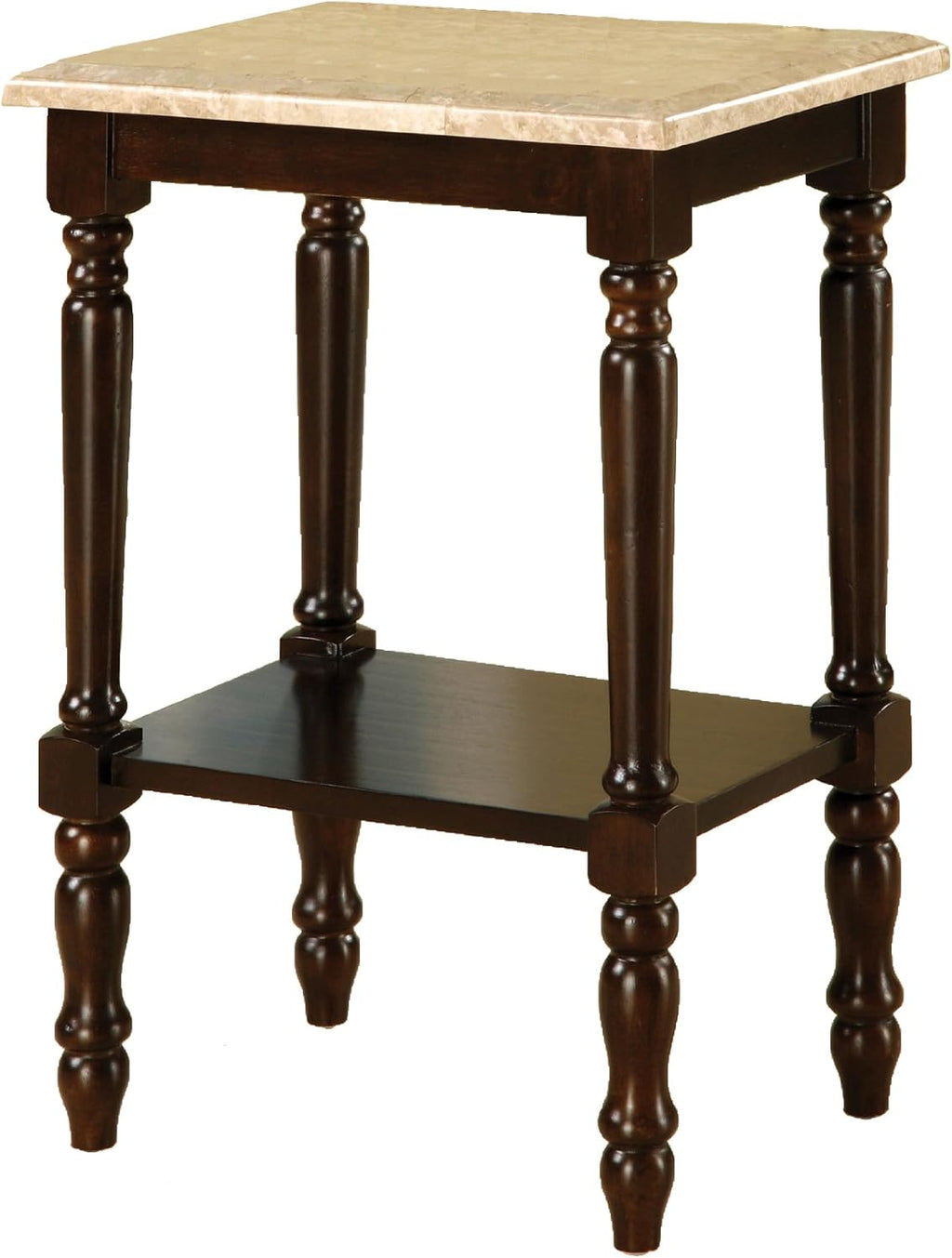 Round Stand with Genuine Marble Top, Dark Cherry Finish Q91752