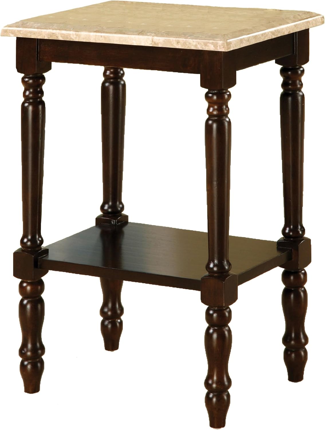 Round Stand with Genuine Marble Top, Dark Cherry Finish Q91752