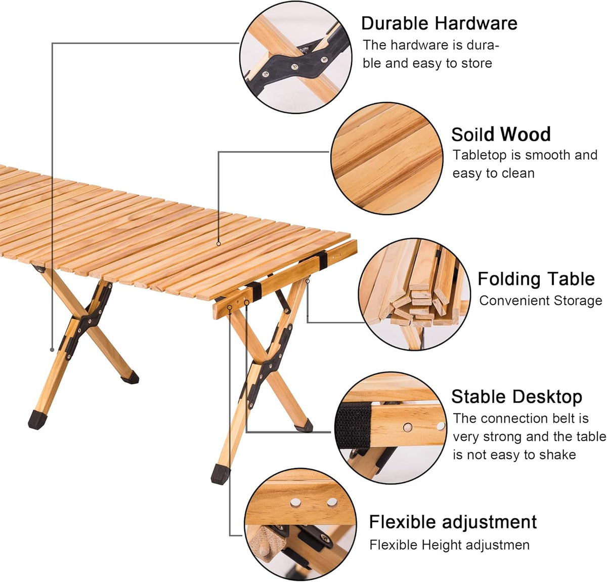 4ft Folding Low Height Portable Wooden Outdoor Picnic Table with Carry Bag M354806