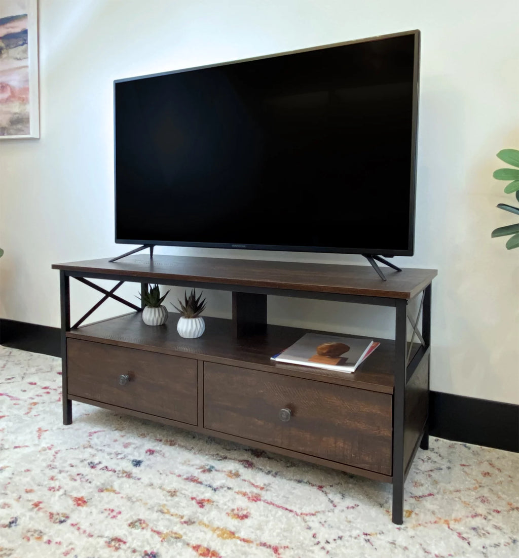 Metal and Wood TV Stand up to 50" Walnut Y870