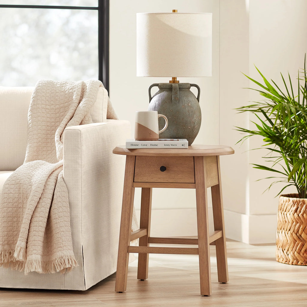 Round Side Table with Solid Wood Frame E2242