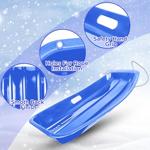 2 Pack Plastic Cold-Resistant Toboggan Snow Sled with Pull Rope and Handles V993