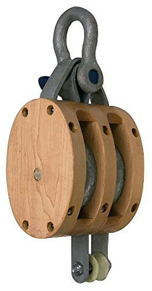 4" Wood Double Block with Screw Pin Anchor Shackle U817