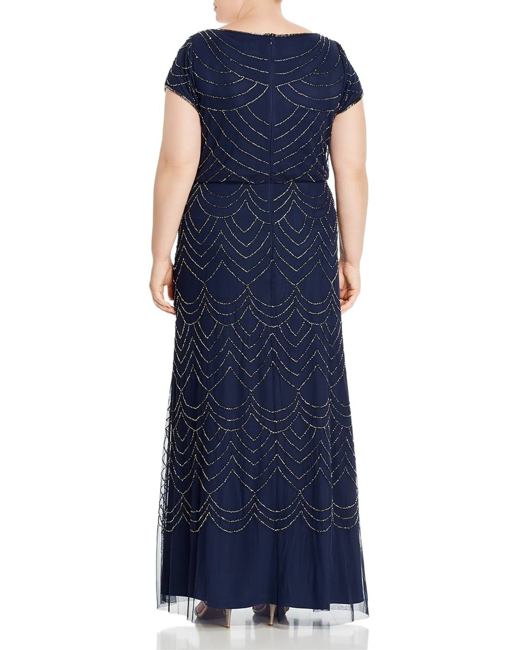 Navy Scalloped Beaded Blouson Gown B1937