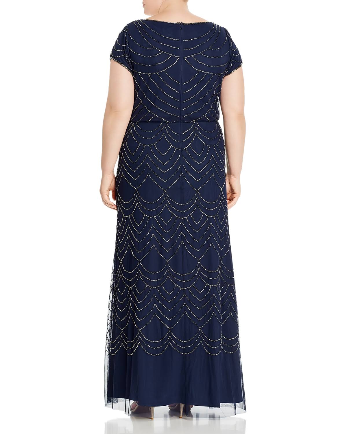 Navy Scalloped Beaded Blouson Gown B1937