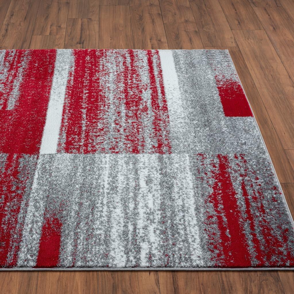 Red 6x9 Abstract Geometric Area Rug F349067