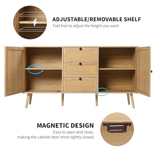 Rattan Sideboard Cabinet with 2 Doors and 3 Drawers G45825
