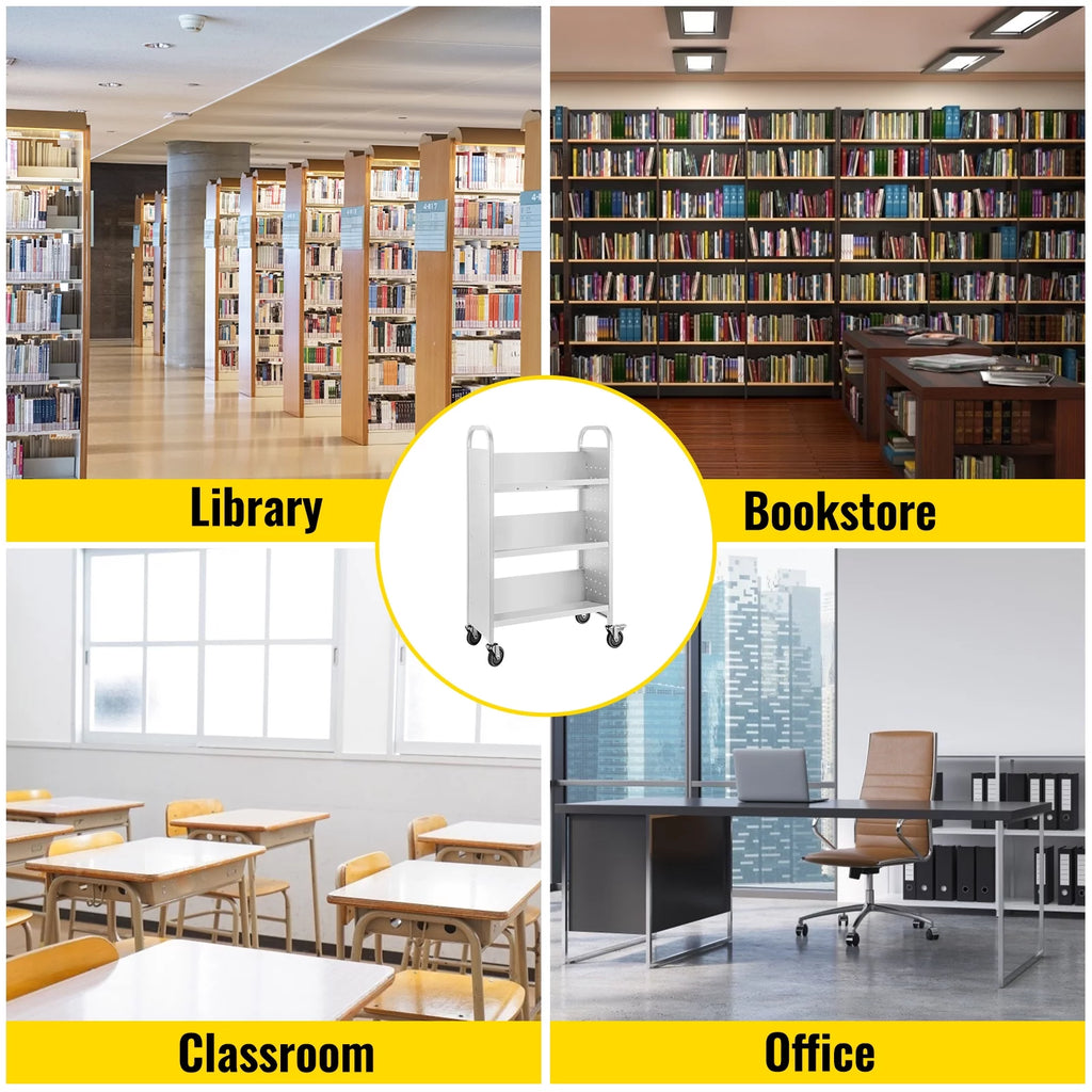 White V-Shaped Shelves Book Cart V16894