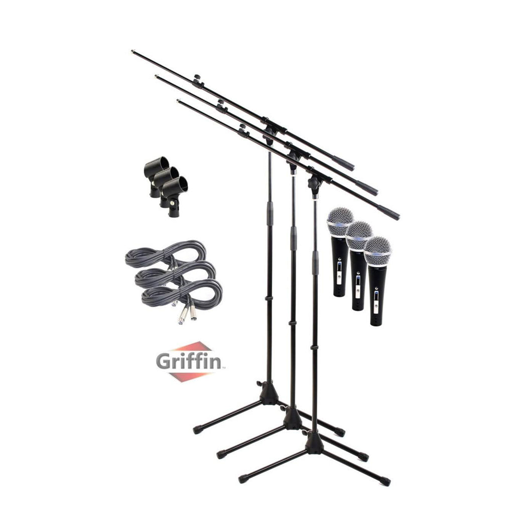 3 Pack Microphone Boom Arm Stand Holder XLR Cable Dynamic Mic Clip S8935