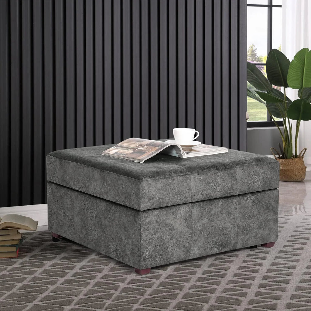 Gray Tufted Storage Ottoman Bench with Wood Legs O35250