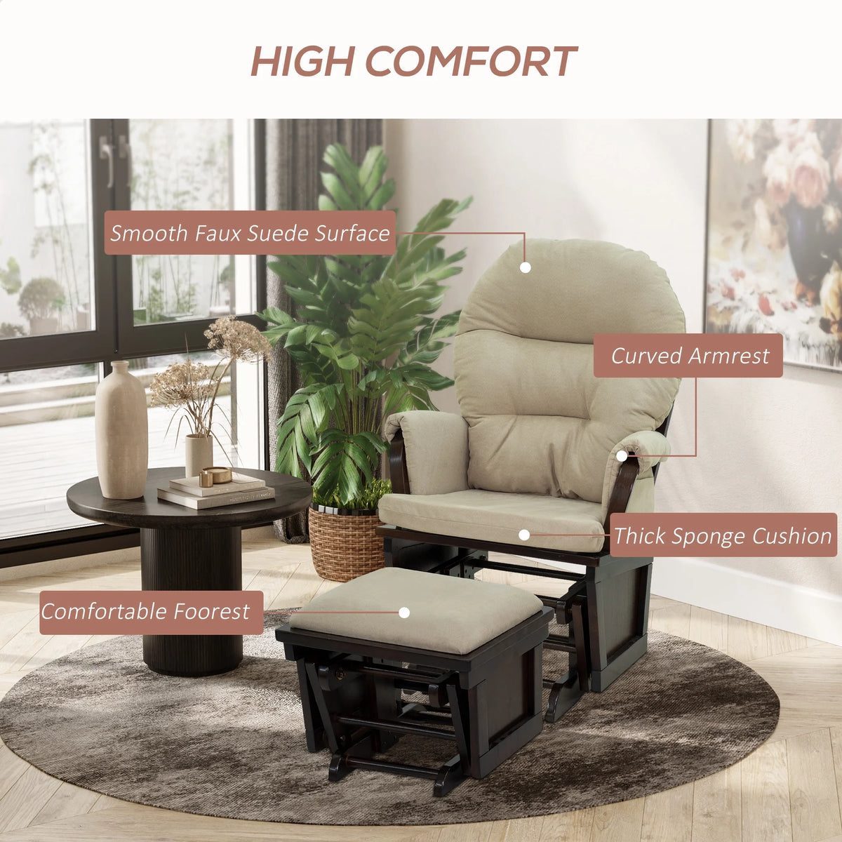 Cream White Nursery Glider Rocking Chair with Ottoman N326