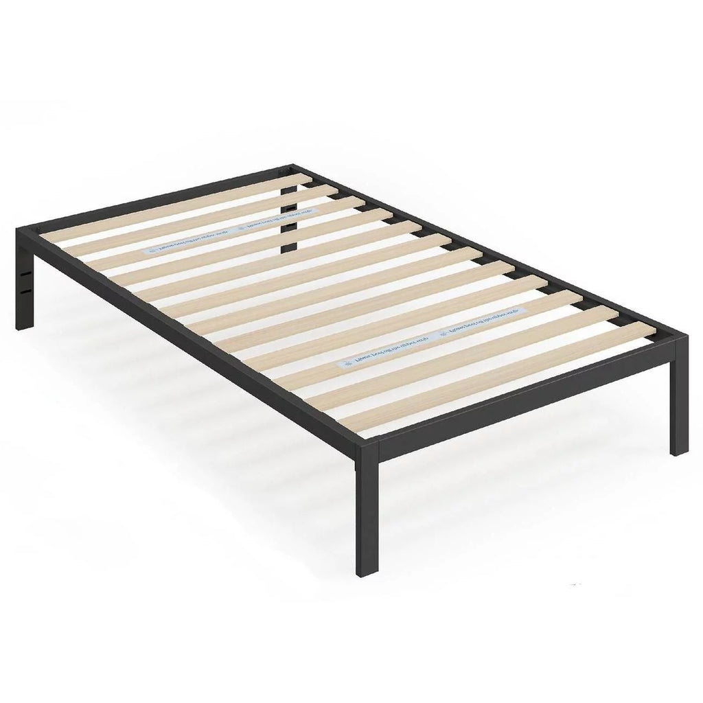 Black Metal Twin Platform Bed Frame with Wood Slats Z523067