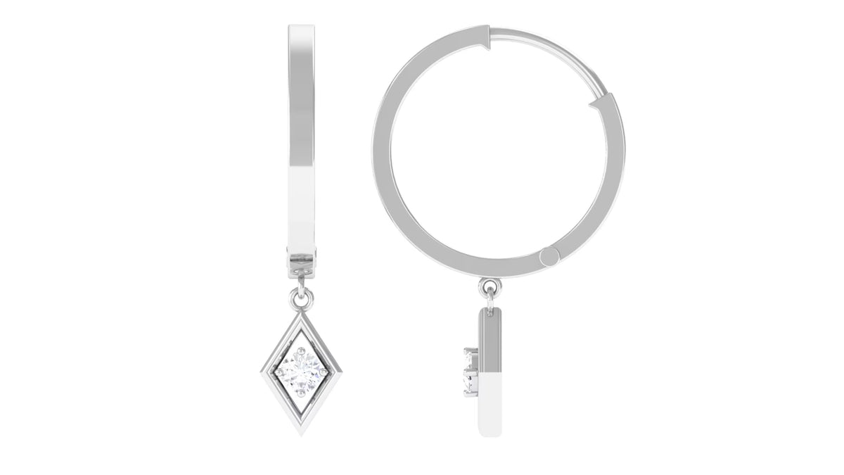 14K White Gold Geometric Hoop Earrings S373