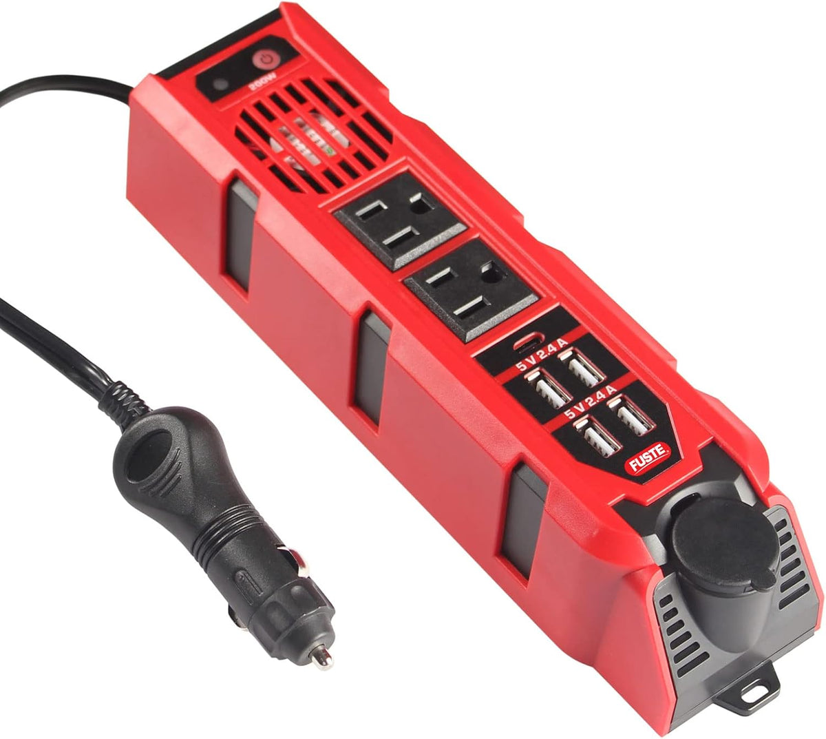 200W Car Power Inverter, 12V to 110V AC Converter with Type C Port, Dual AC Outlets and 4 USB, Pack of 2 S4459