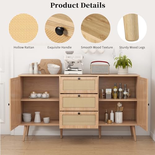 Rattan Sideboard Cabinet with 2 Doors and 3 Drawers G45825