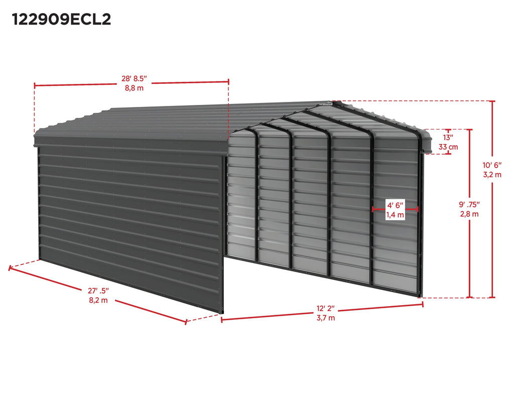 Galvanized Steel Carport Kit, 12' x 29' x 9' Q462808