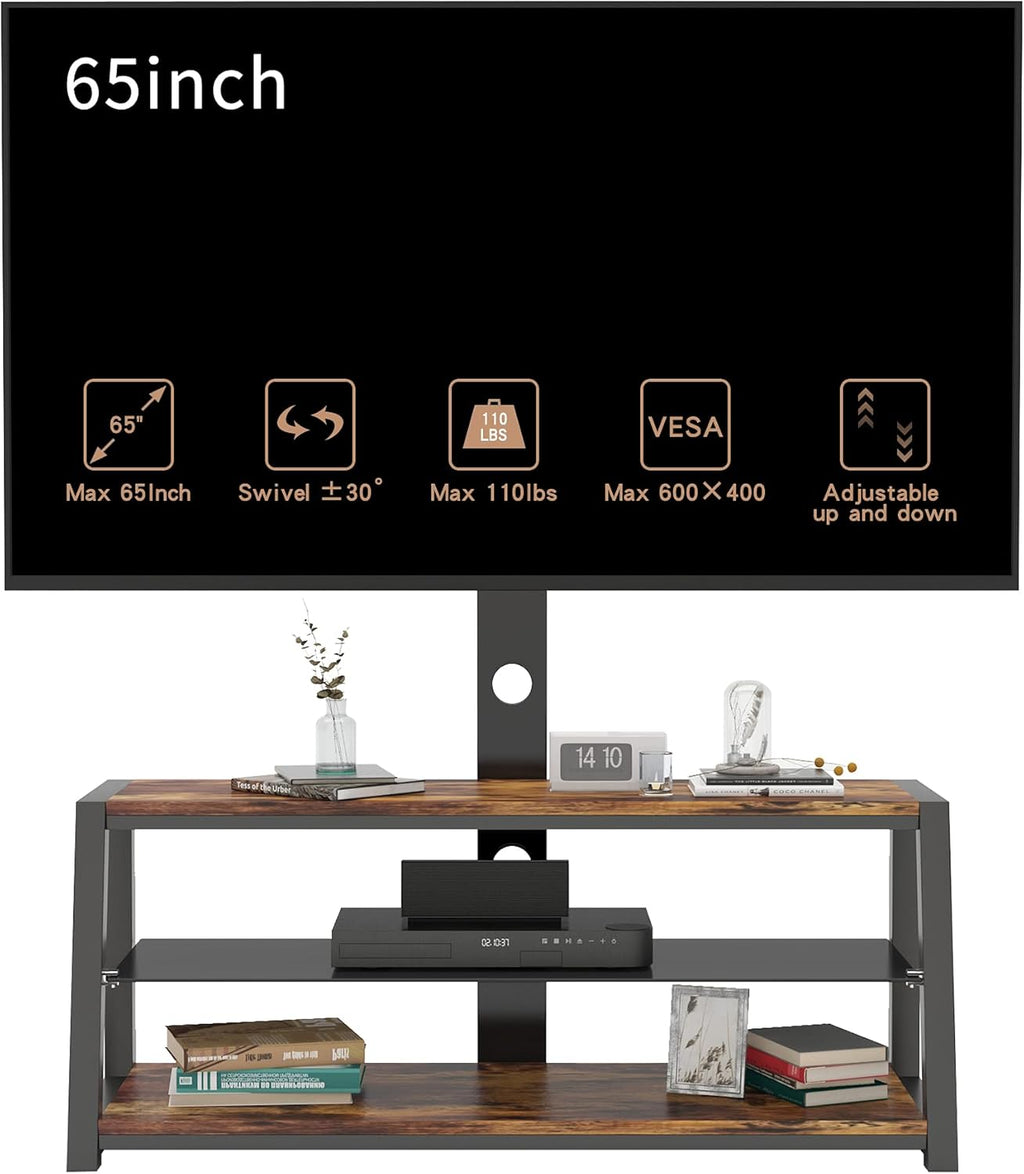 Angle and Height Adjustable Swivel TV Stand with Shelves X33951