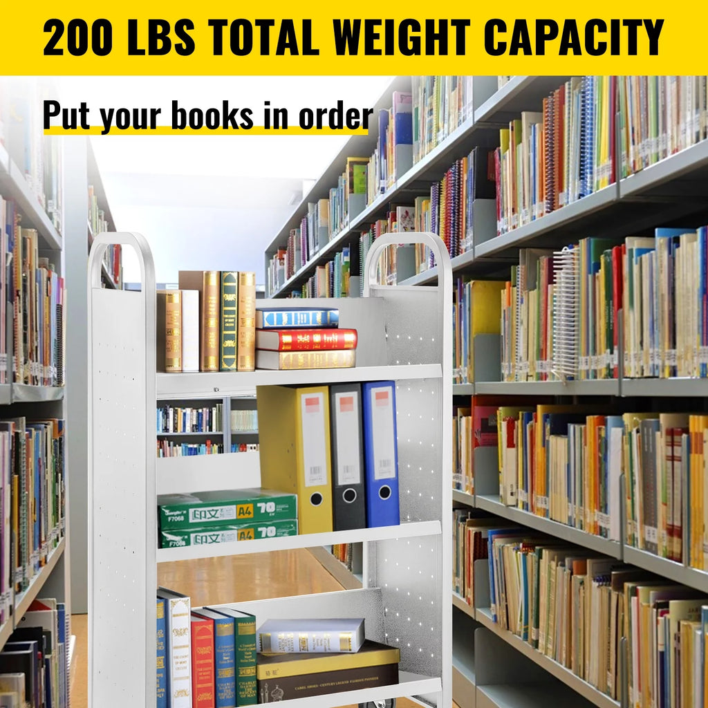 White V-Shaped Shelves Book Cart V16894