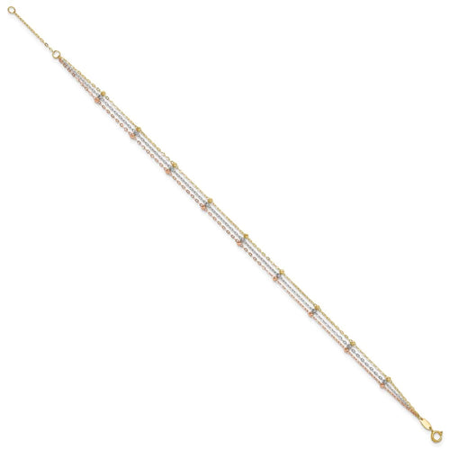 14 Karat Tri-color 3-Strand Beaded Anklet Y7381